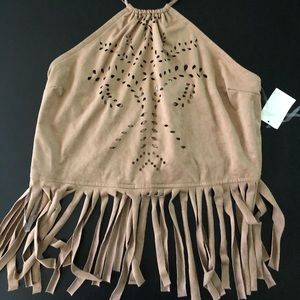 Cropped Velvet Fringe Top